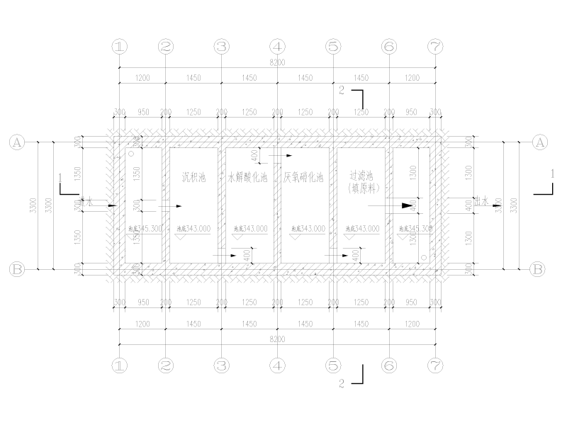 殡仪馆生化池设计施工图纸cad平面图及剖面图 - 1