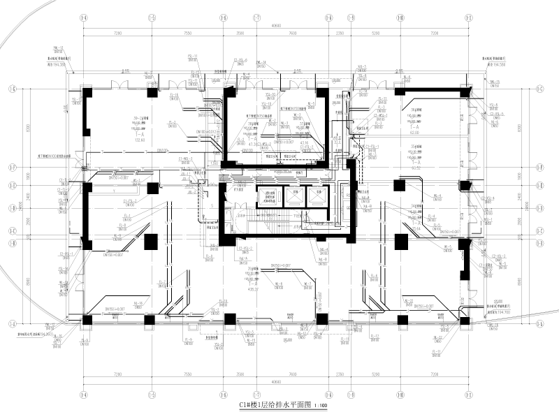 250000平方大型住宅给排水施工图纸cad平面图 - 1