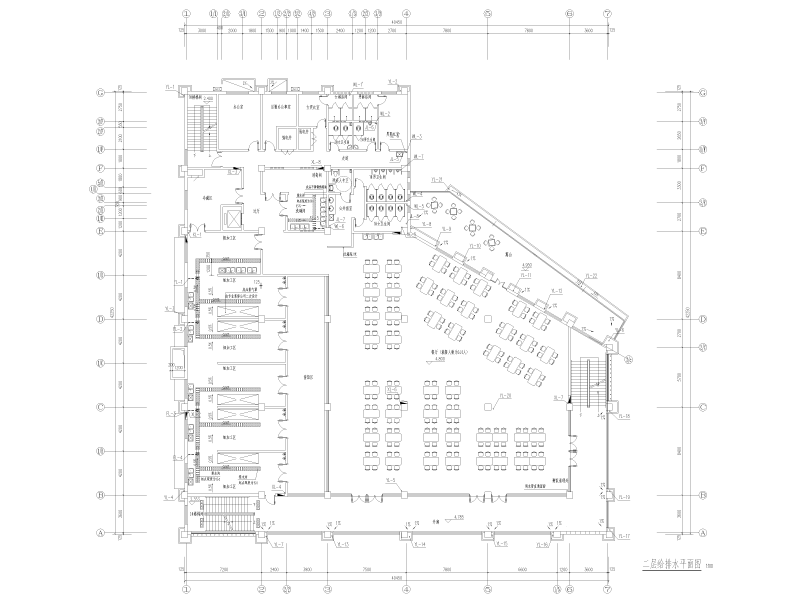 产业园配套食堂给排水施工图纸cad平面图 - 1