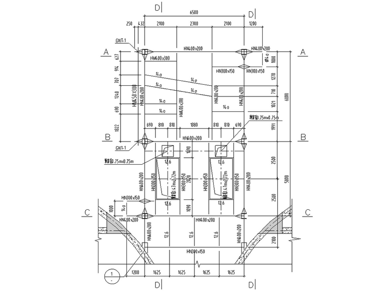 50米高入库提升机钢框架施工图纸2020cad平面图及节点详图,剖面图 - 1