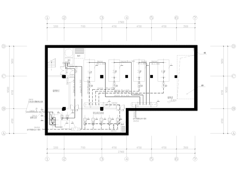 威尼斯温泉小镇燃气真空热水锅炉房施工图纸cad平面布置图及系统图 - 2