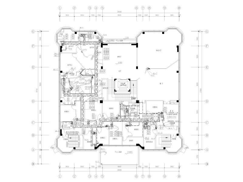 芬兰式温泉馆及汤池给排水施工图纸cad平面图 - 1