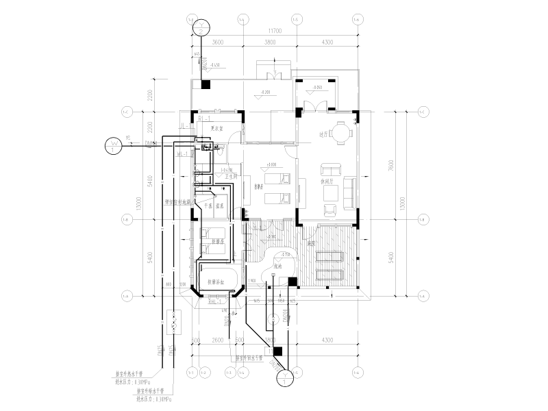 芬兰式温泉馆及汤池给排水施工图纸cad平面图 - 2