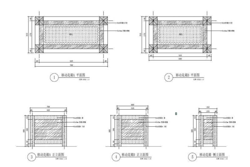 可移动防腐木花箱花池树池详图纸cad - 1