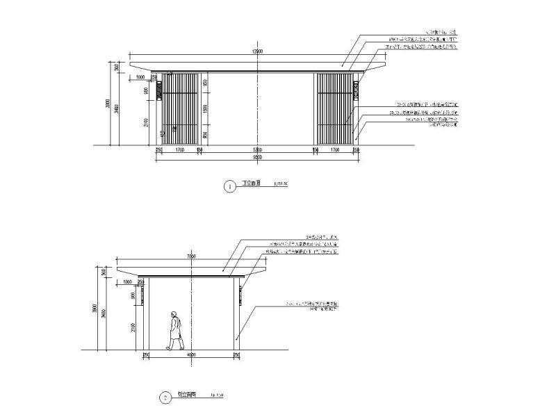 现代中式铝板景亭廊架施工图纸详图纸cad - 2