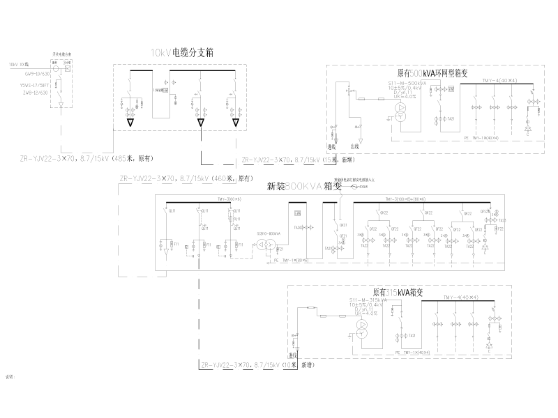 中学800kVA箱变安装工程施工图纸cad立面图及布置图 - 3