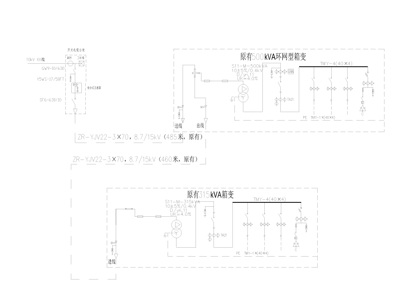 中学800kVA箱变安装工程施工图纸cad立面图及布置图 - 4