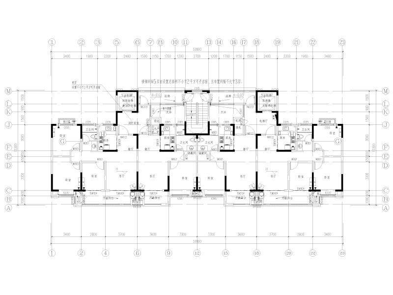 二类高层住宅建筑暖通施工图纸cad平面图 - 1