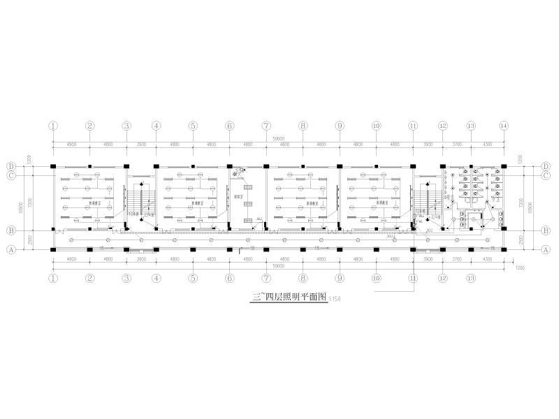 5层框架结构中学教学楼电气施工图纸cad平面图 - 1