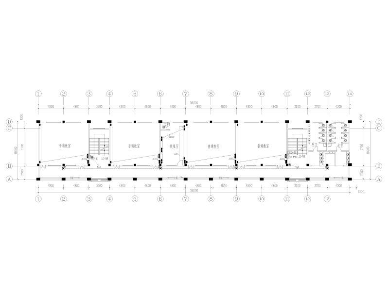 5层框架结构中学教学楼电气施工图纸cad平面图 - 4
