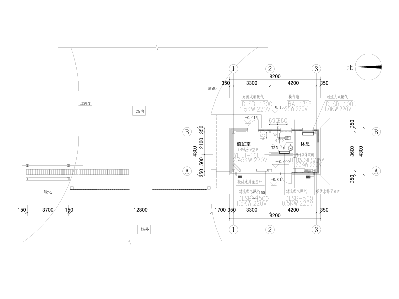 国内新能源汽车生产基地门卫暖通施工图纸cad平面图 - 1