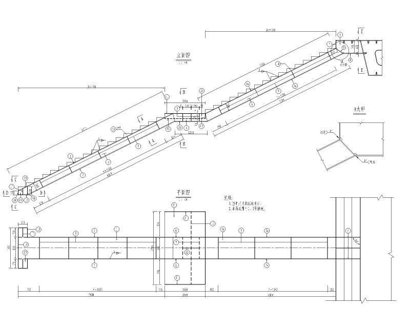 等截面钢箱梁过街人行天桥施工图纸含计算书2020cad - 3